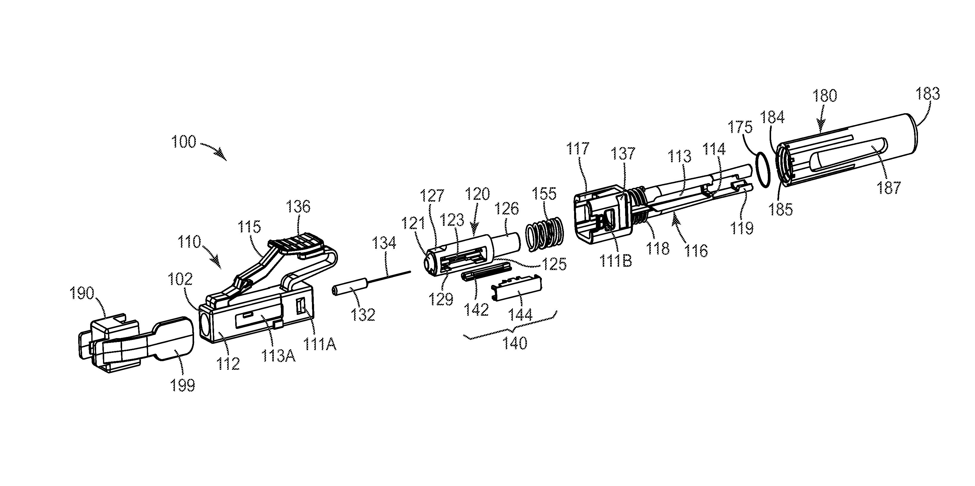 Field terminable optical connector with splice element for jacketed cable
