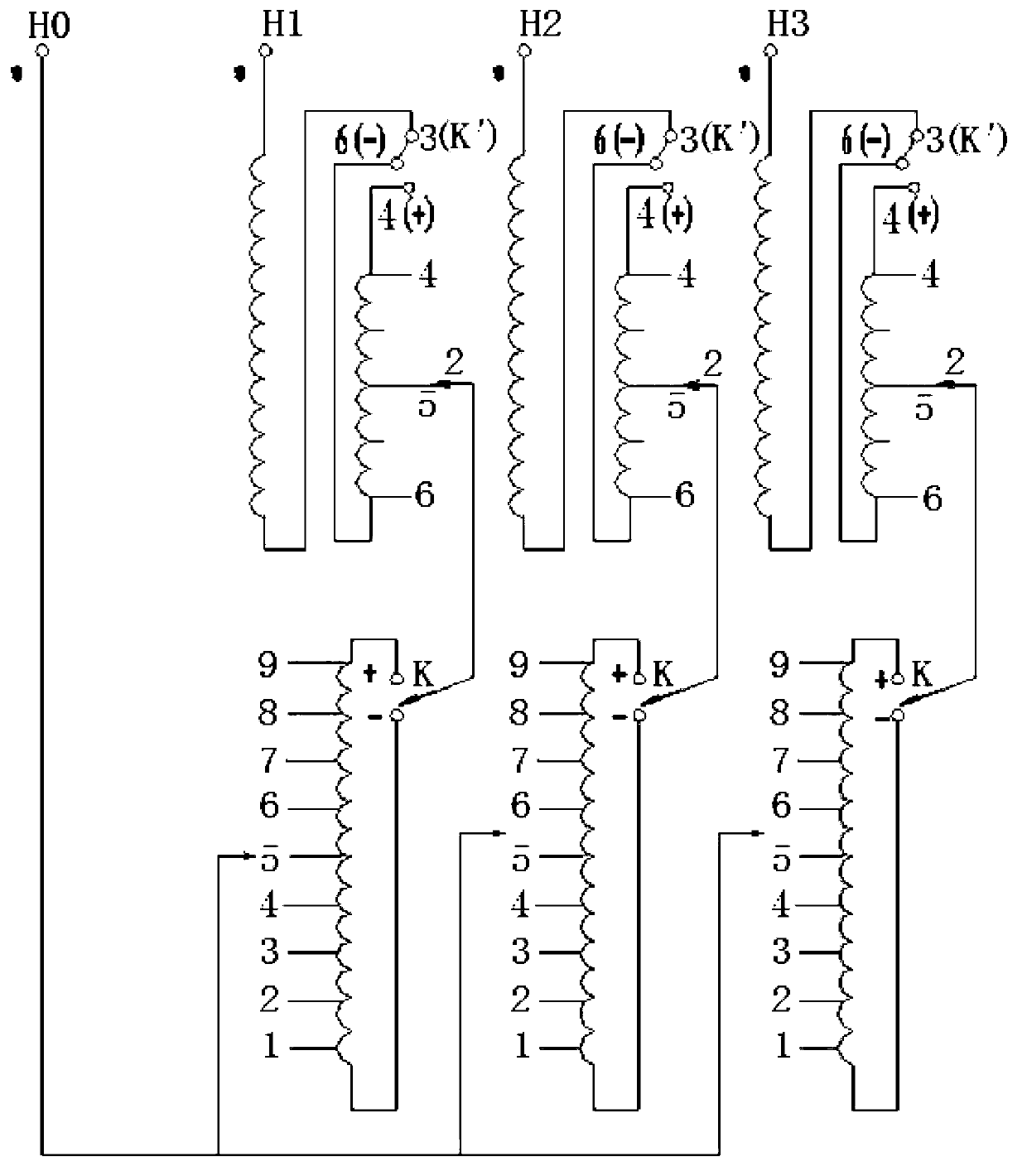 Transformer regulating winding arrangement structure and winding method