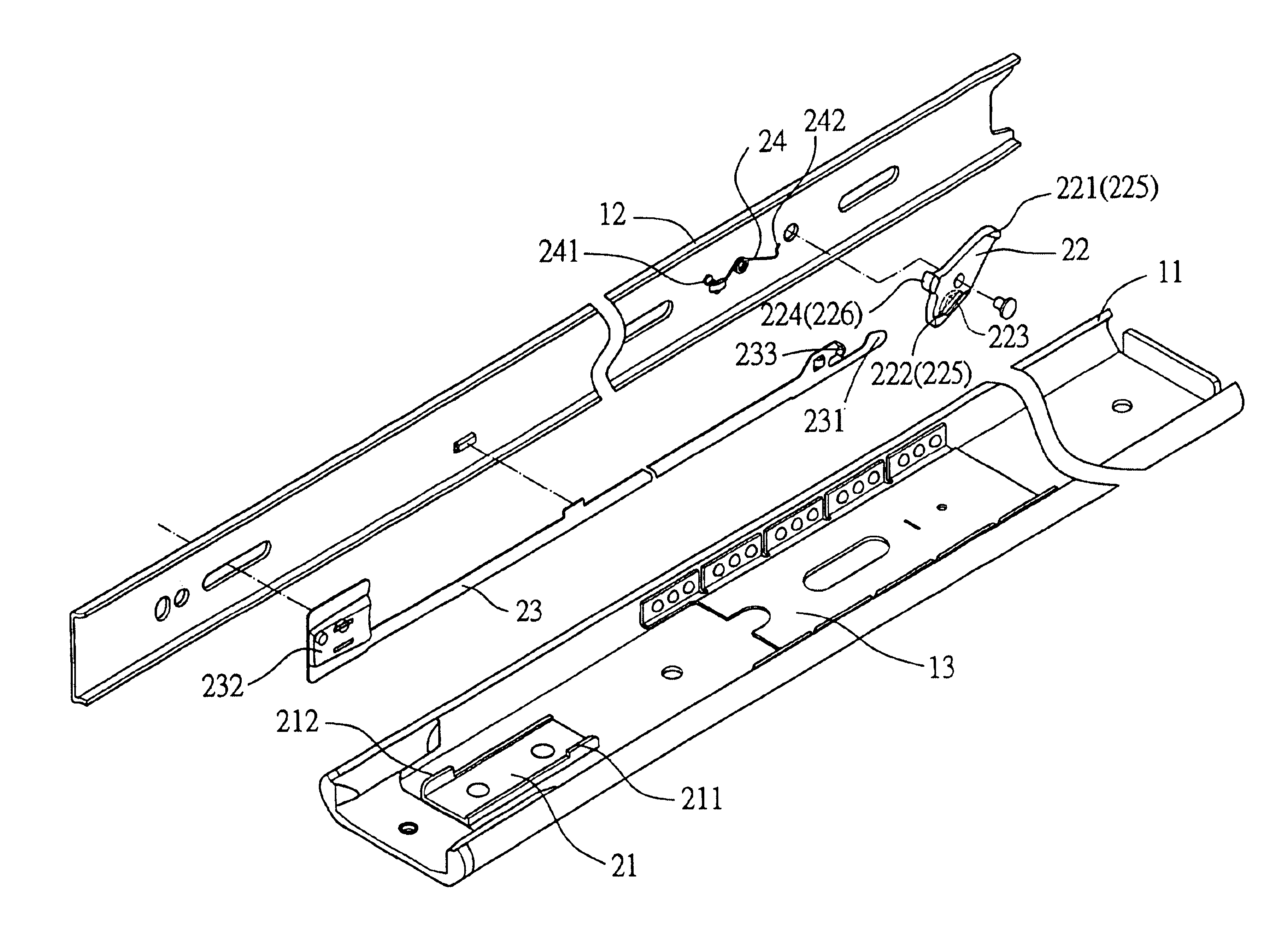 Retaining structure for a track device for drawers