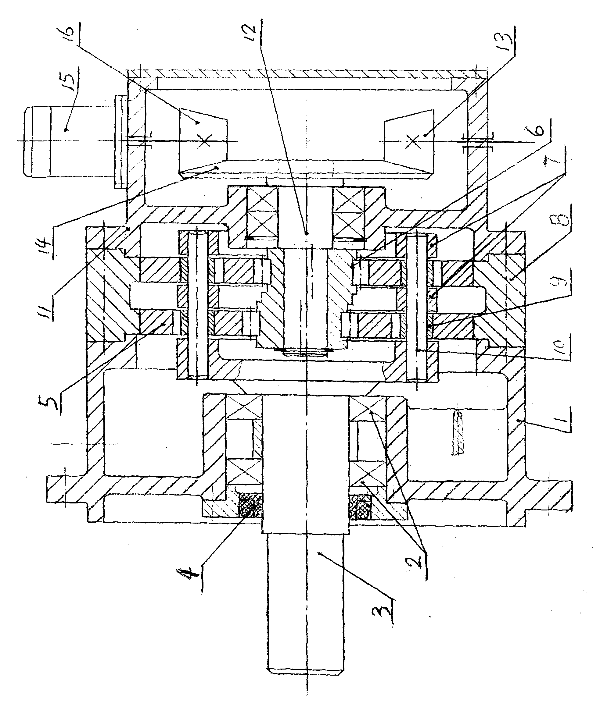 Bevel gear-double cycloid speed reduction device for rocket launching movable platform