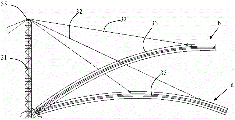 A kind of traction structure and traction construction method for vertical rotation construction of arch rib