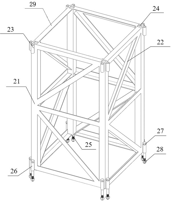 Temporary support frame for mounting assembled lattice type steel structure and use method