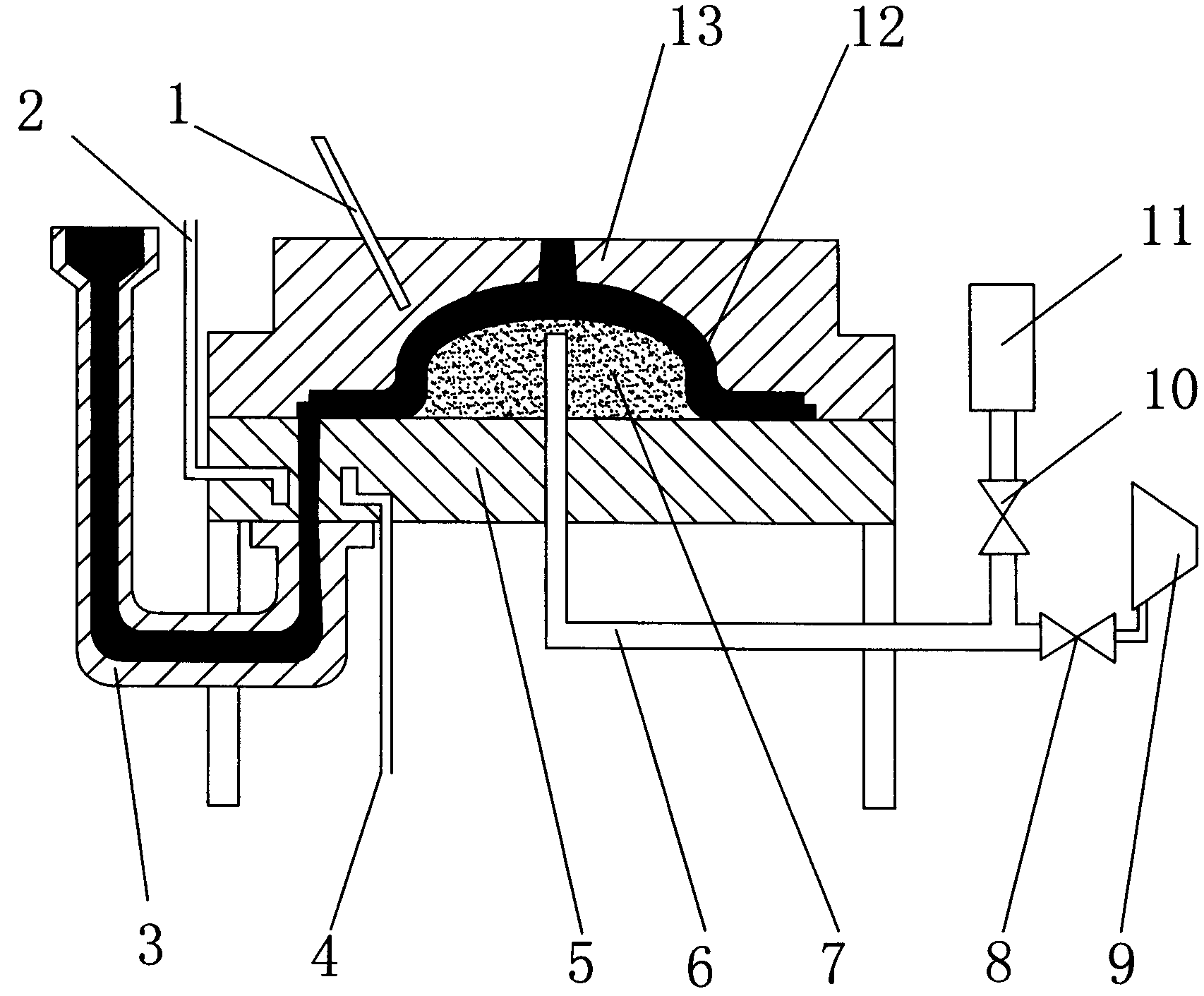 Method and device for pneumatic bulging after head casting
