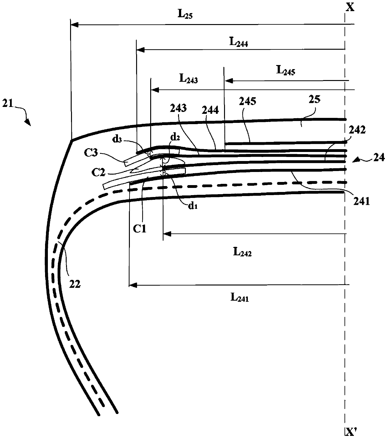 Tires comprising working layers formed from separate wires