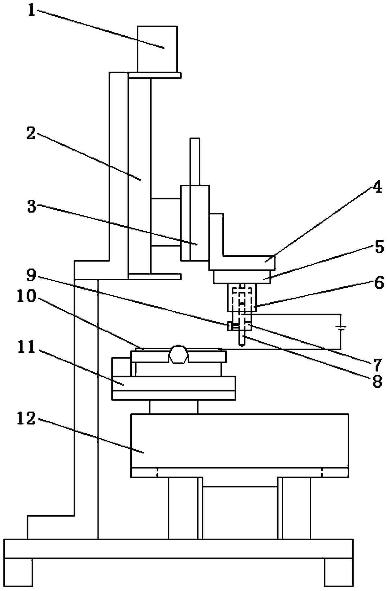 A current-carrying friction single contact peak arc testing machine