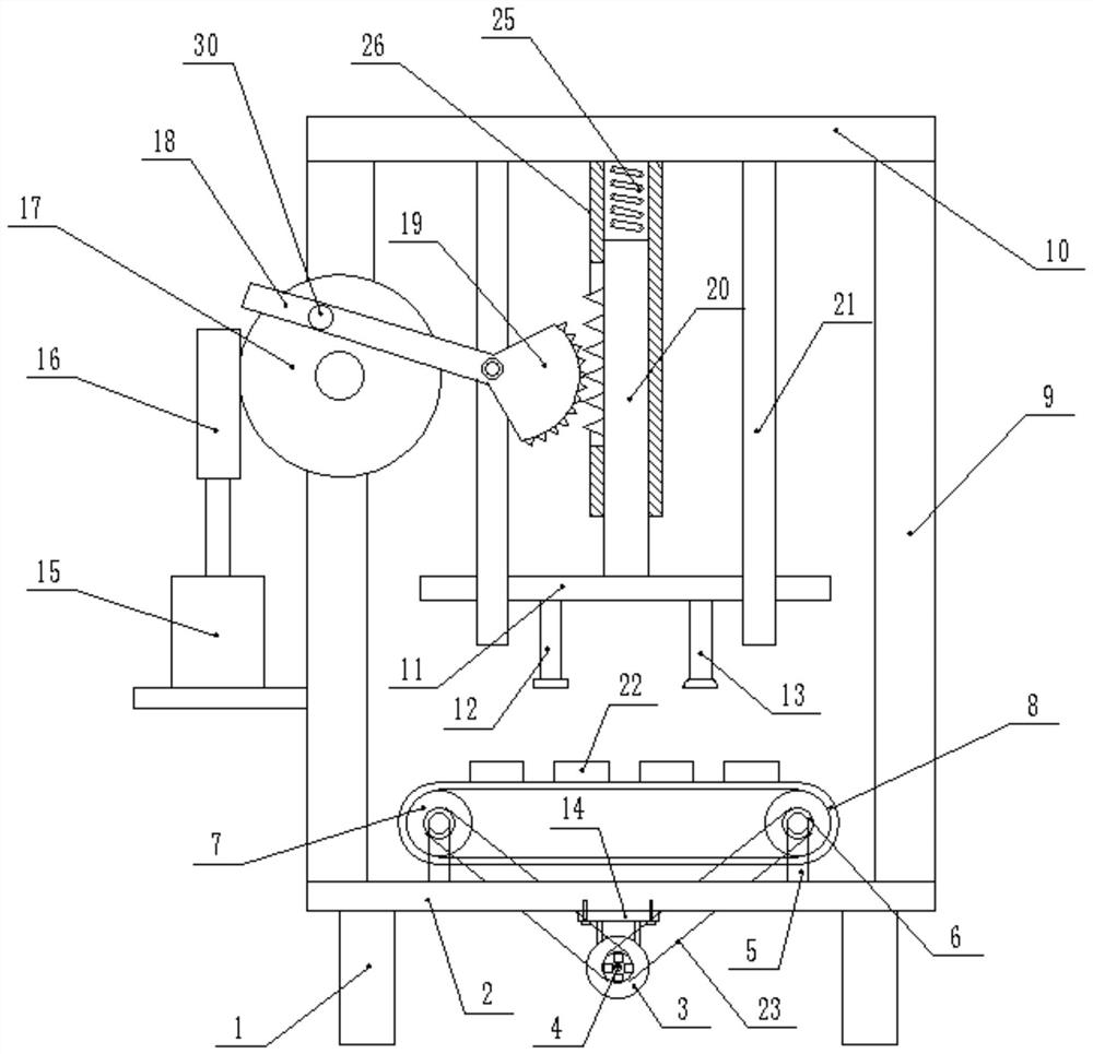 A gear swing type audio production label glue sticking device