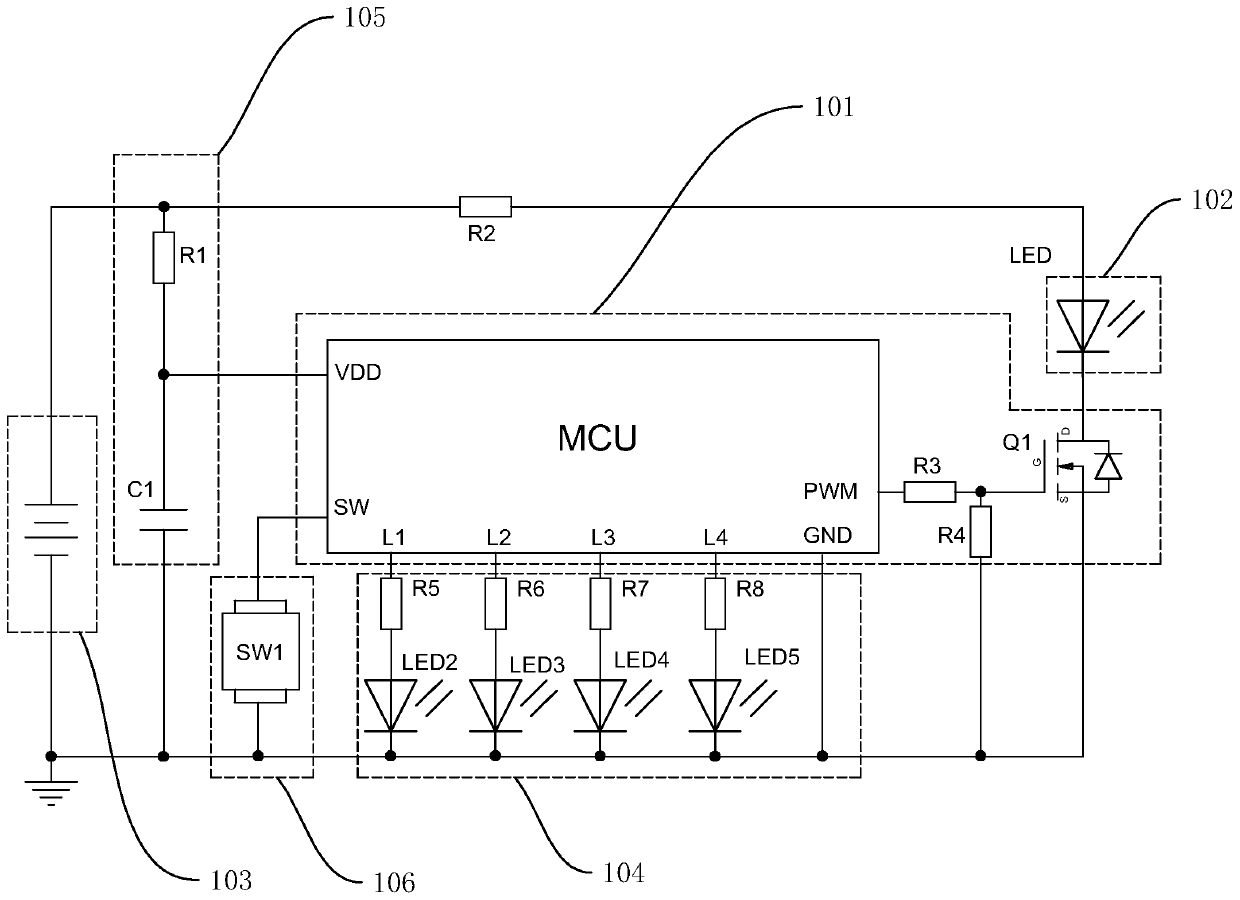 Lamp, battery over-discharge control circuit and method