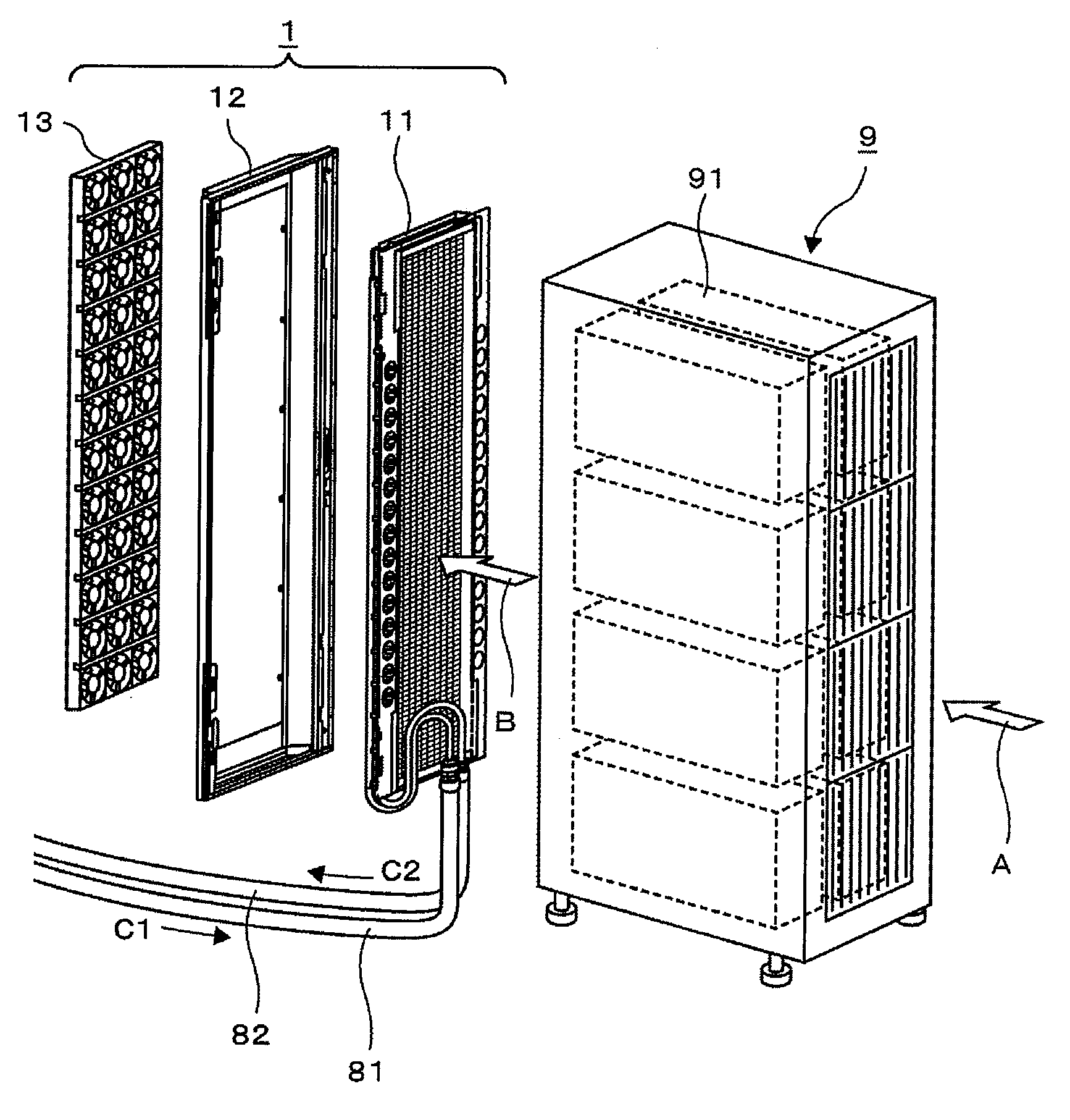 Cooling unit, electronic apparatus rack, cooling system, and construction method thereof