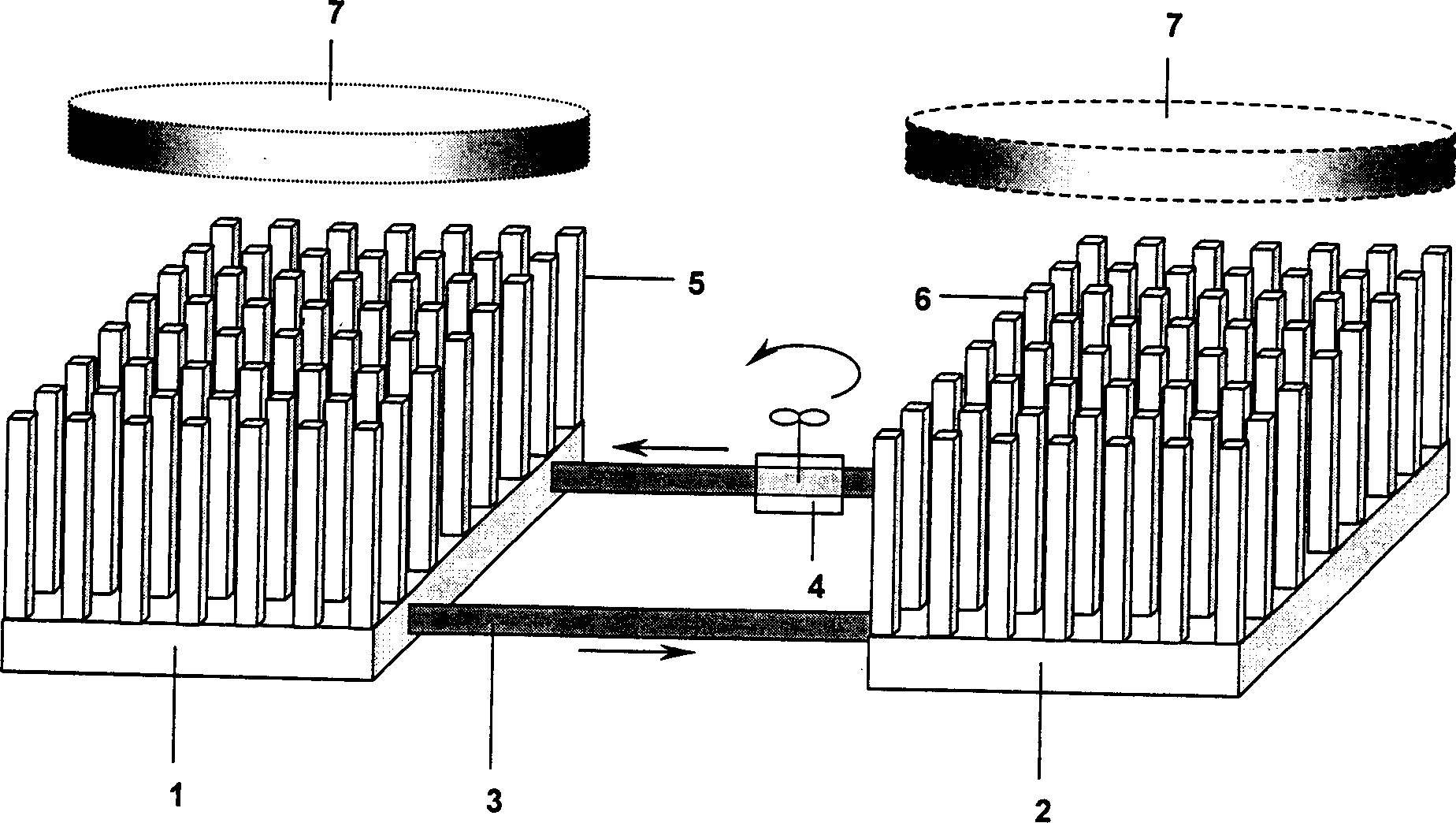 Radiating device of chip radiation using low-melting-point metal or its alloy as flow working medium