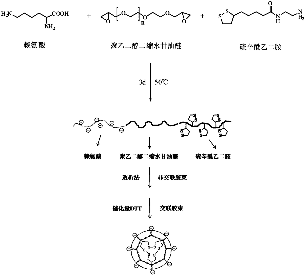 A kind of preparation method of charge-reversible reduction-sensitive reversible cross-linked nanomicelles