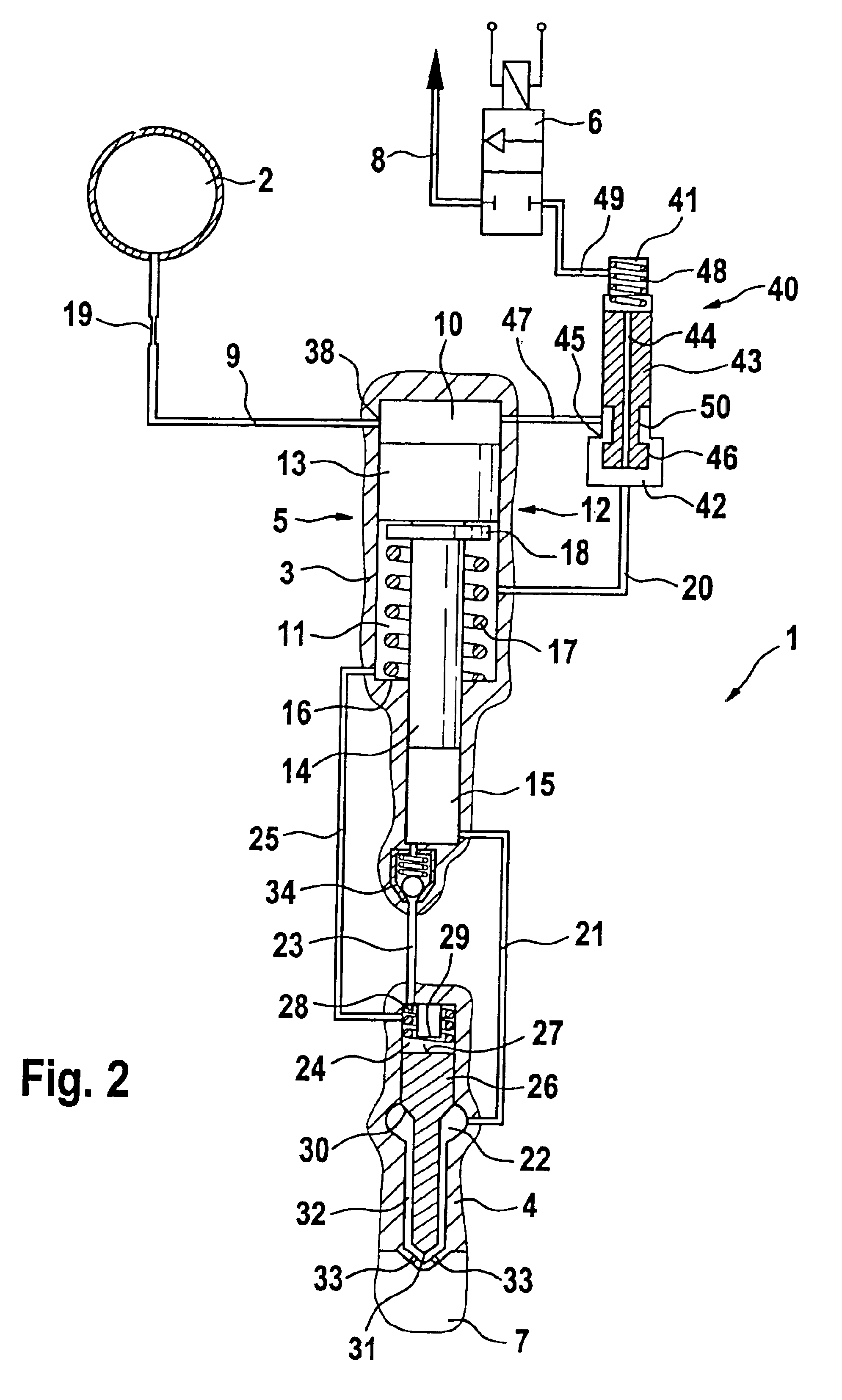 Boosted fuel injector with rapid pressure reduction at end of injection