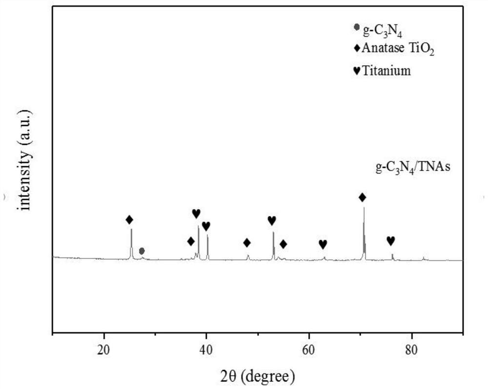 Method for preparing graphite phase carbon nitride doped titanium dioxide nanotube array photoelectrode by one-step method