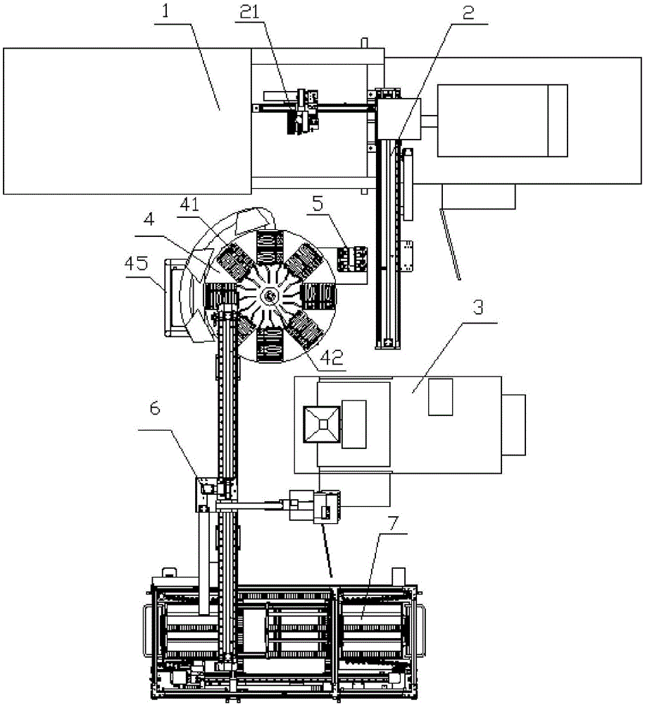 System for taking toothbrush handles from horizontal machine, shearing toothbrush handles, placing toothbrush handles into vertical machine for secondary glue injection, and conducting casing
