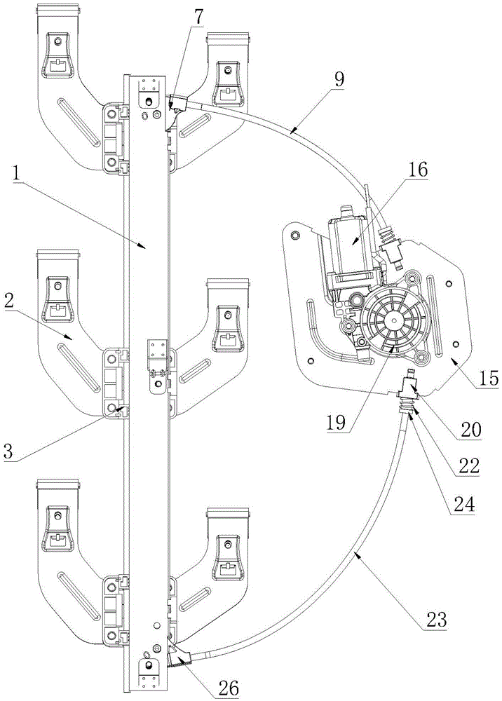 Rope wheel type glass lifter with modularized structural design and design method for rope wheel type glass lifter