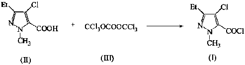 Green synthetic method for methyl-3-ethyl-4-chlorin-5-pyrazol formyl chloride