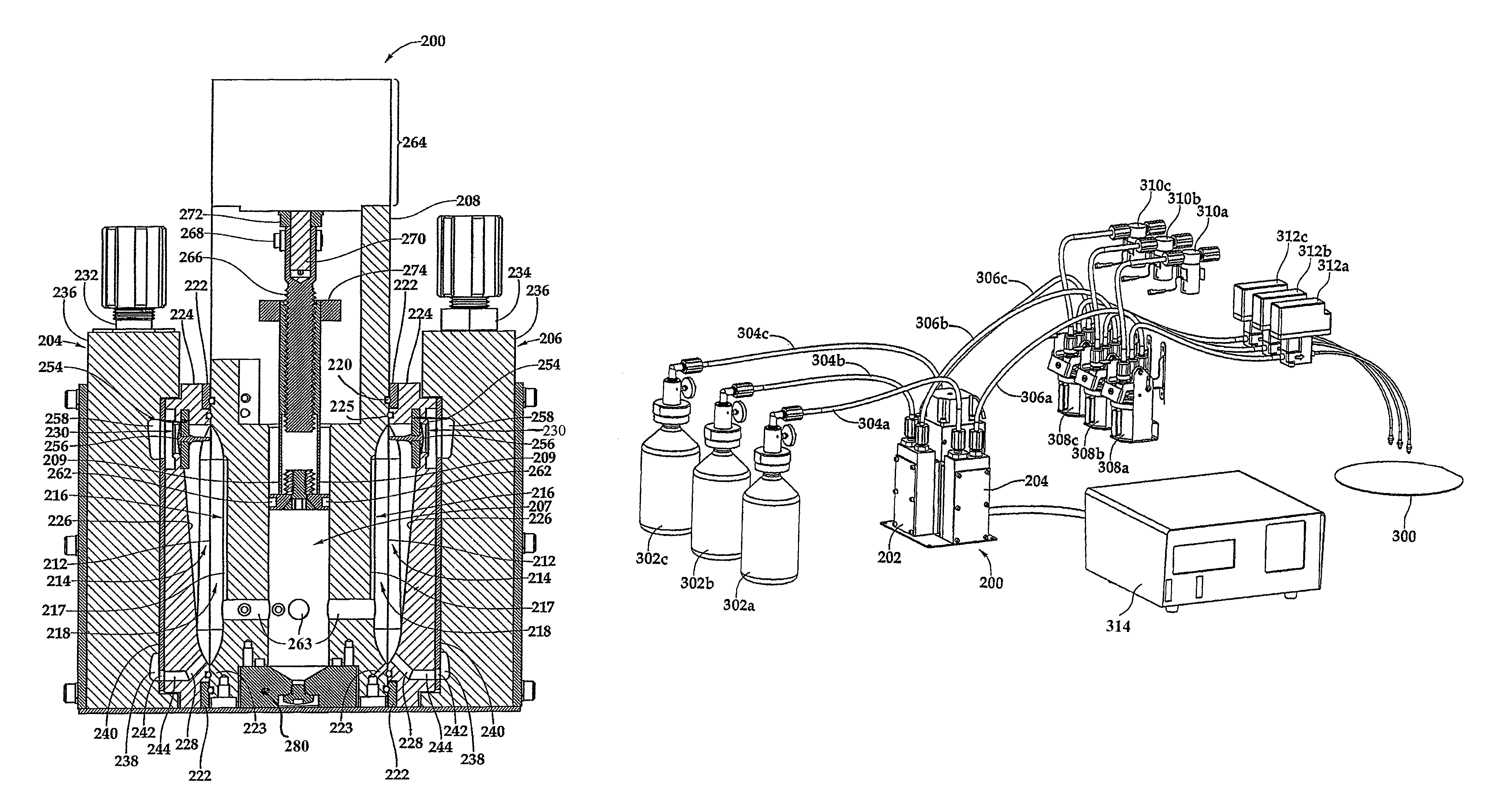 Precision pump having multiple heads and using an actuation fluid to pump one or more different process fluids