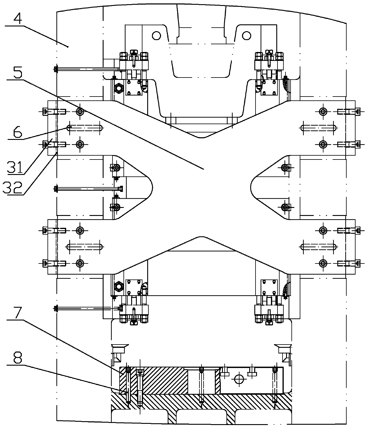 Device for improving structural rigidity and precision of hot die forging press