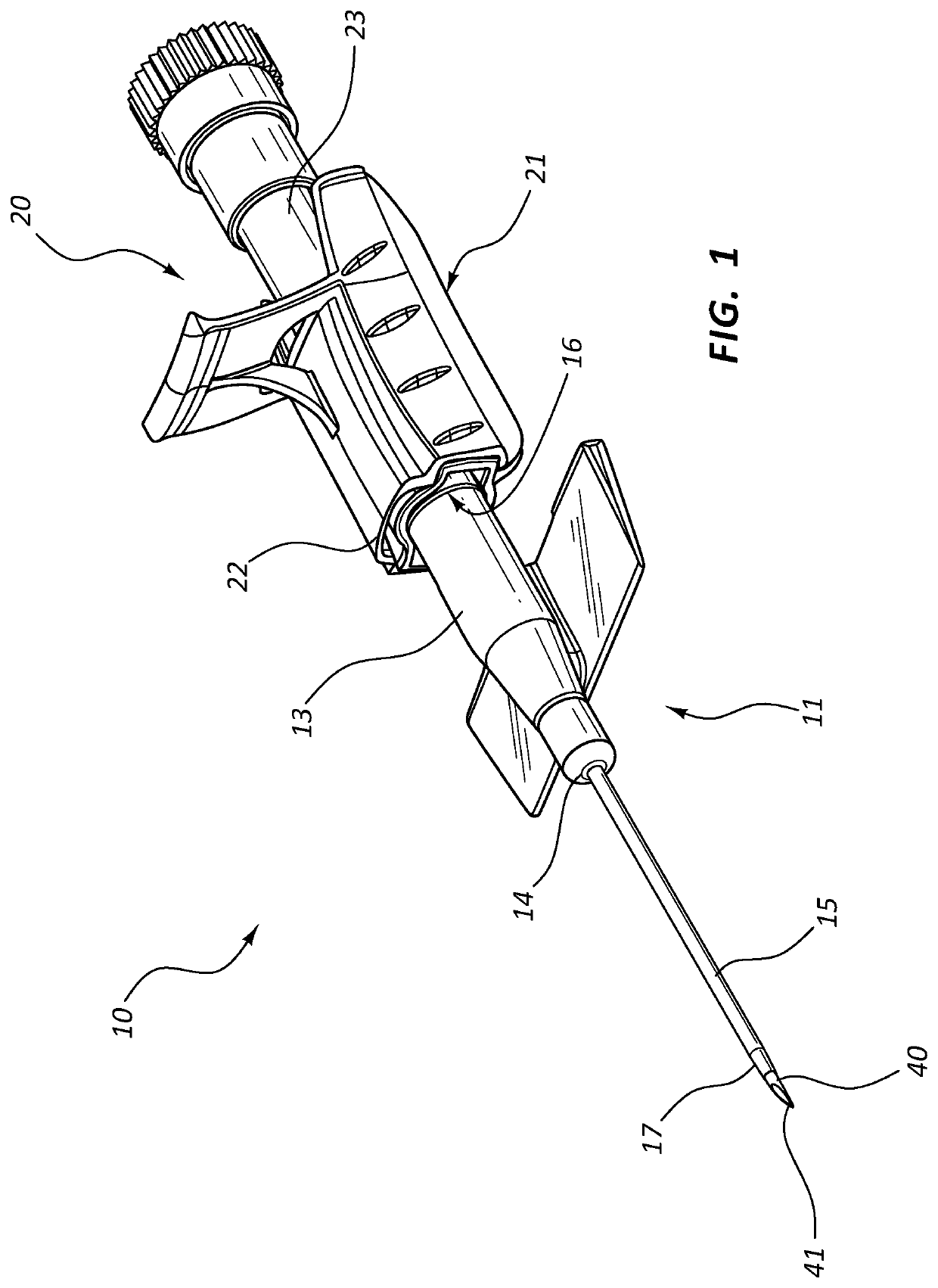 Ported iv catheter having external needle shield and internal blood ...