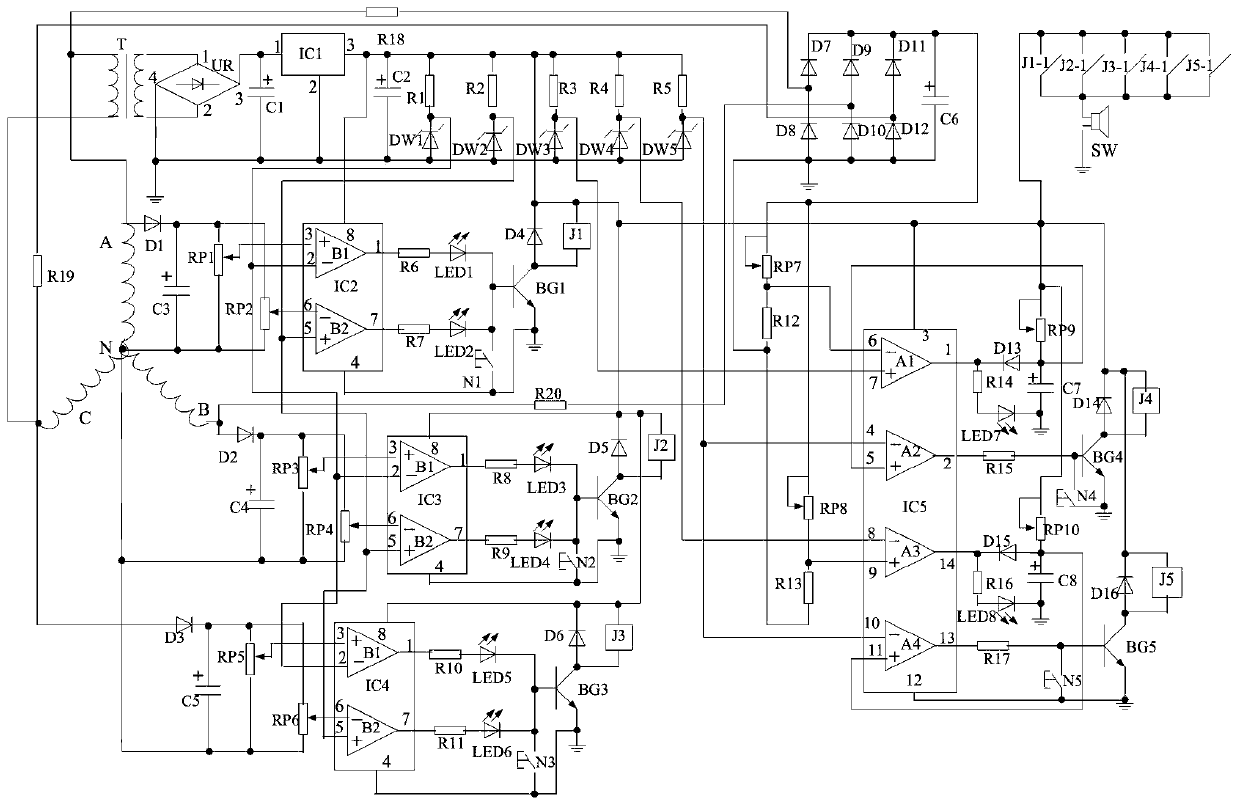 A safety protection circuit for three-phase AC motor