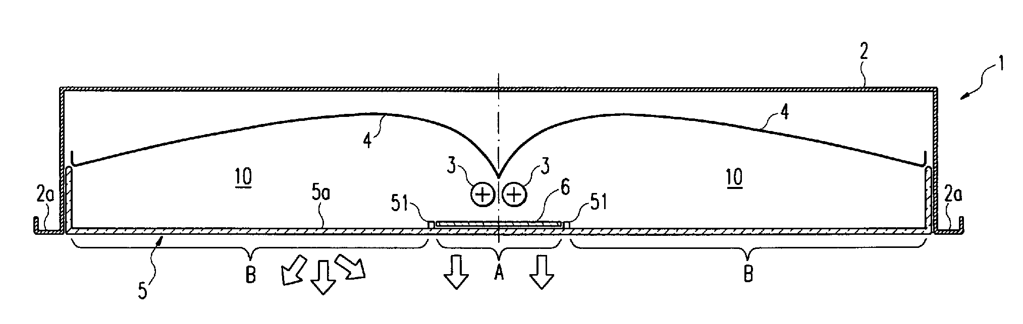 Lamp with a box-like lamp housing element and a light outlet element