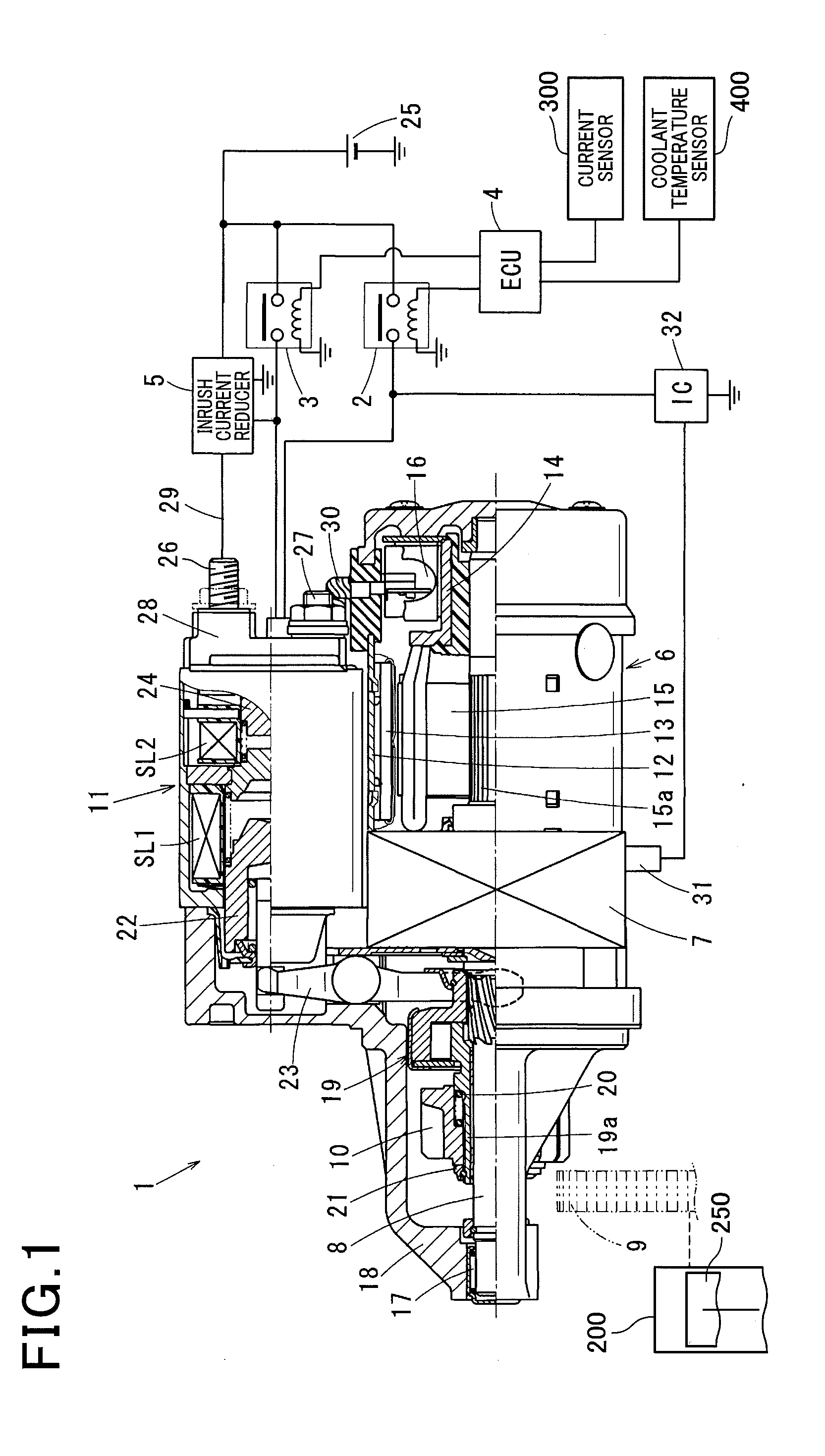 Engine starting apparatus with inrush current reducer