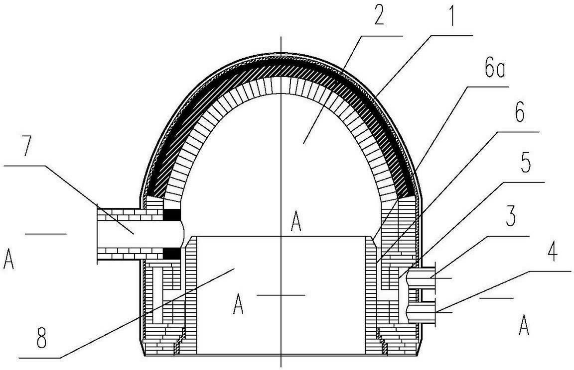 Combustion device for preheating and combusting sprayed-up backflow on nozzle with uniform mixing and distribution of coal gas and air