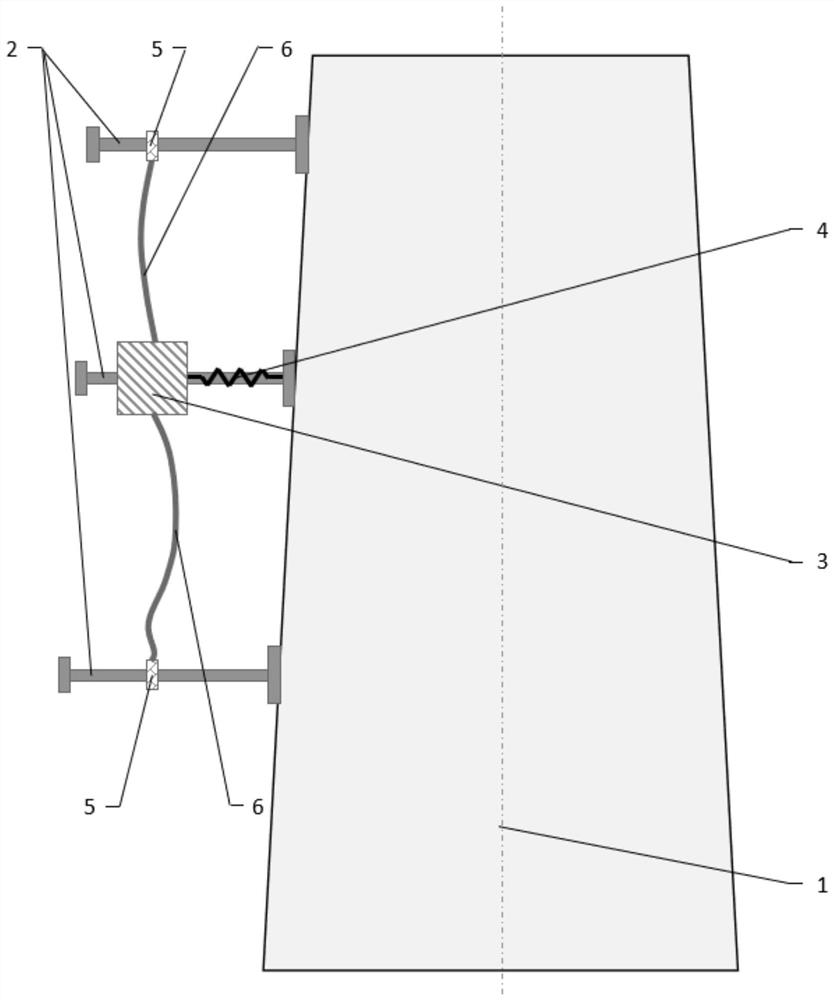 A tower structure vibration damping device of a high flexible tower wind power generating set