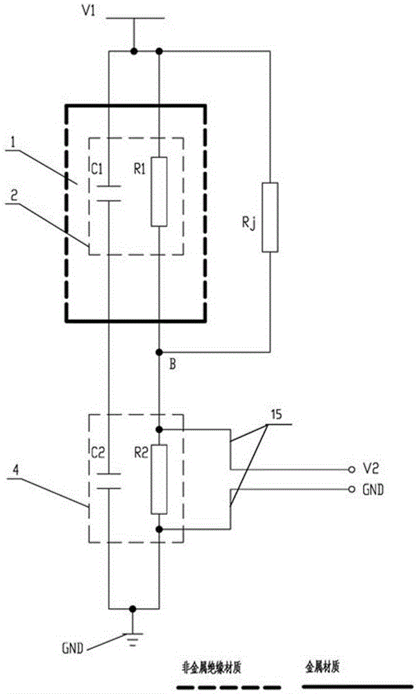 Dual-gas chamber direct-current voltage divider