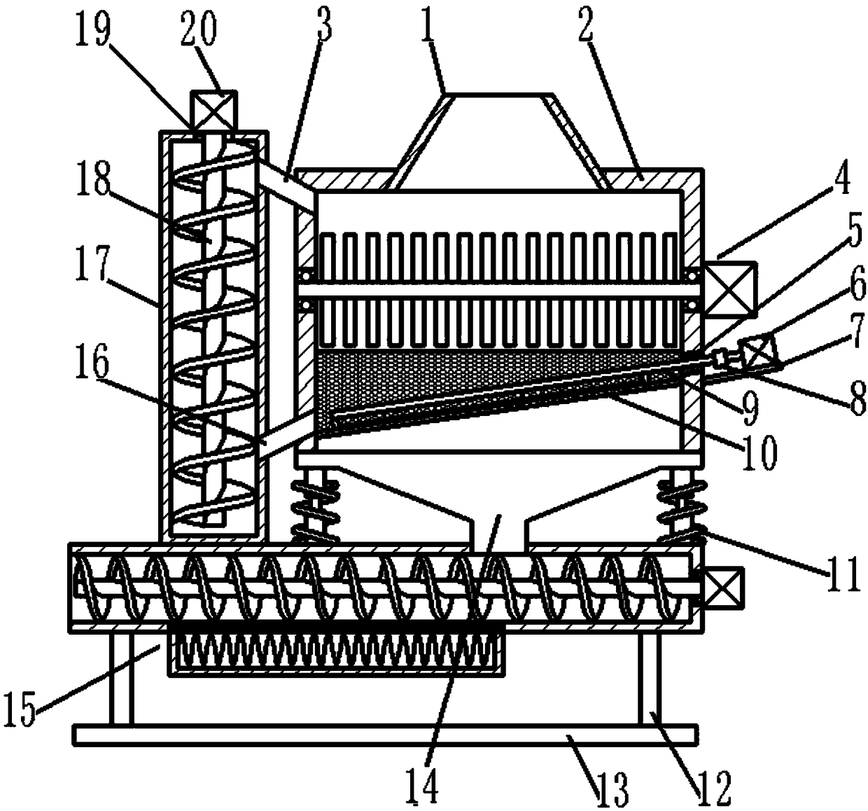 Agricultural straw crushing, screening and drying device