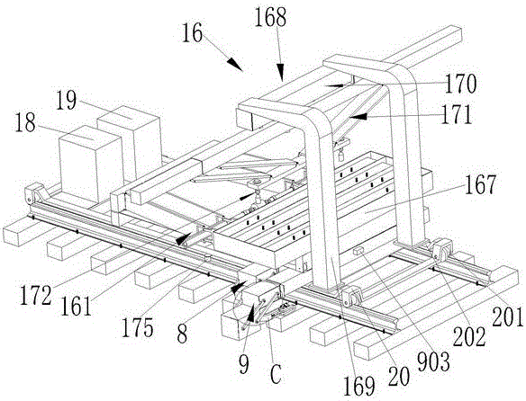 Sleeper replacement machinery with telescopic beam device