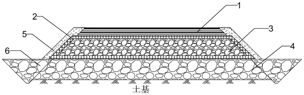 Rural waste cement concrete road renovated pavement structure and filling method thereof