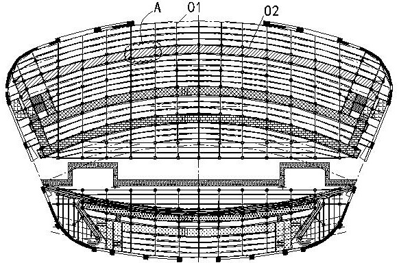 Mounting structure for roof trusses and arc-shaped multilayer berm and construction method of berm