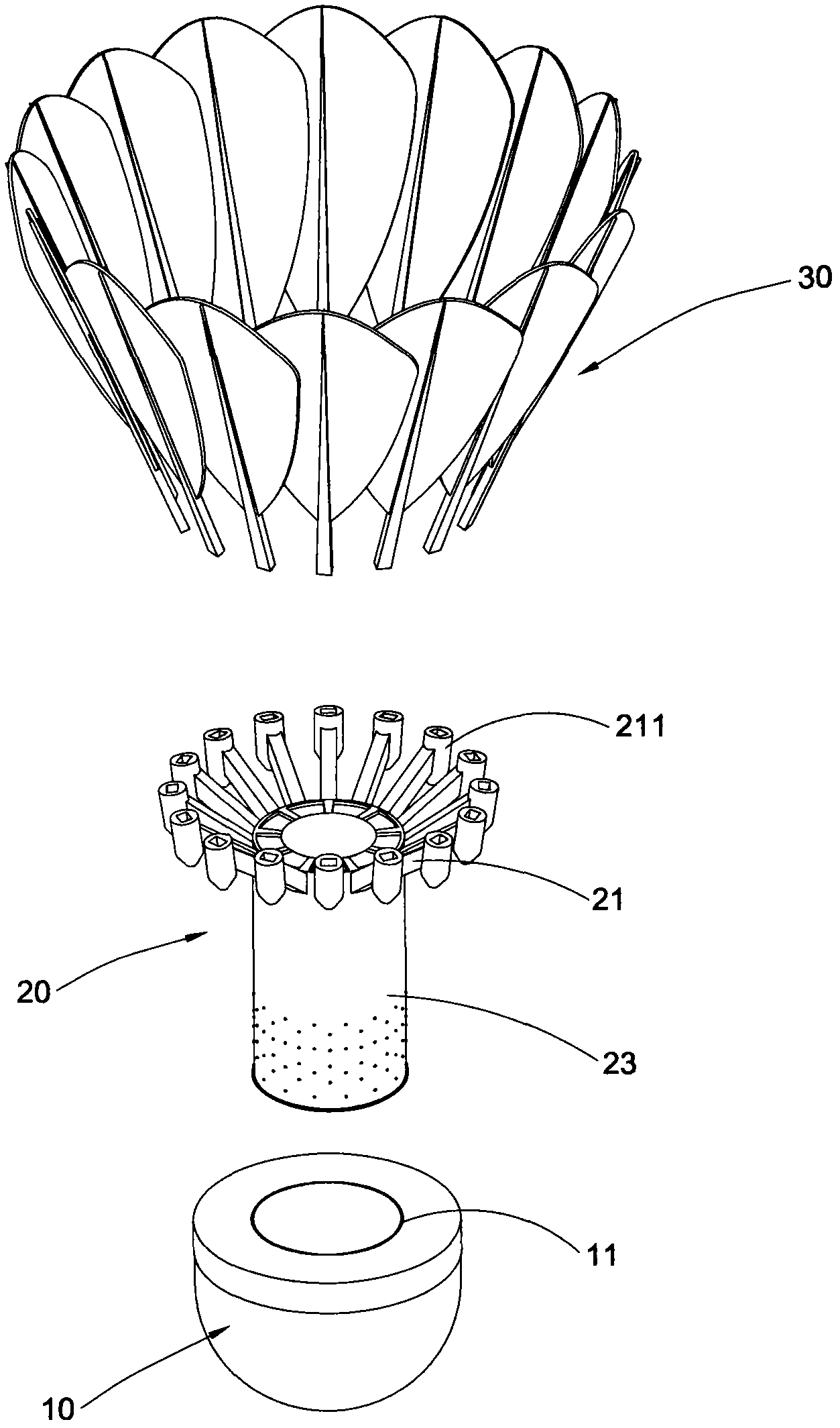 Connecting device of badminton ball