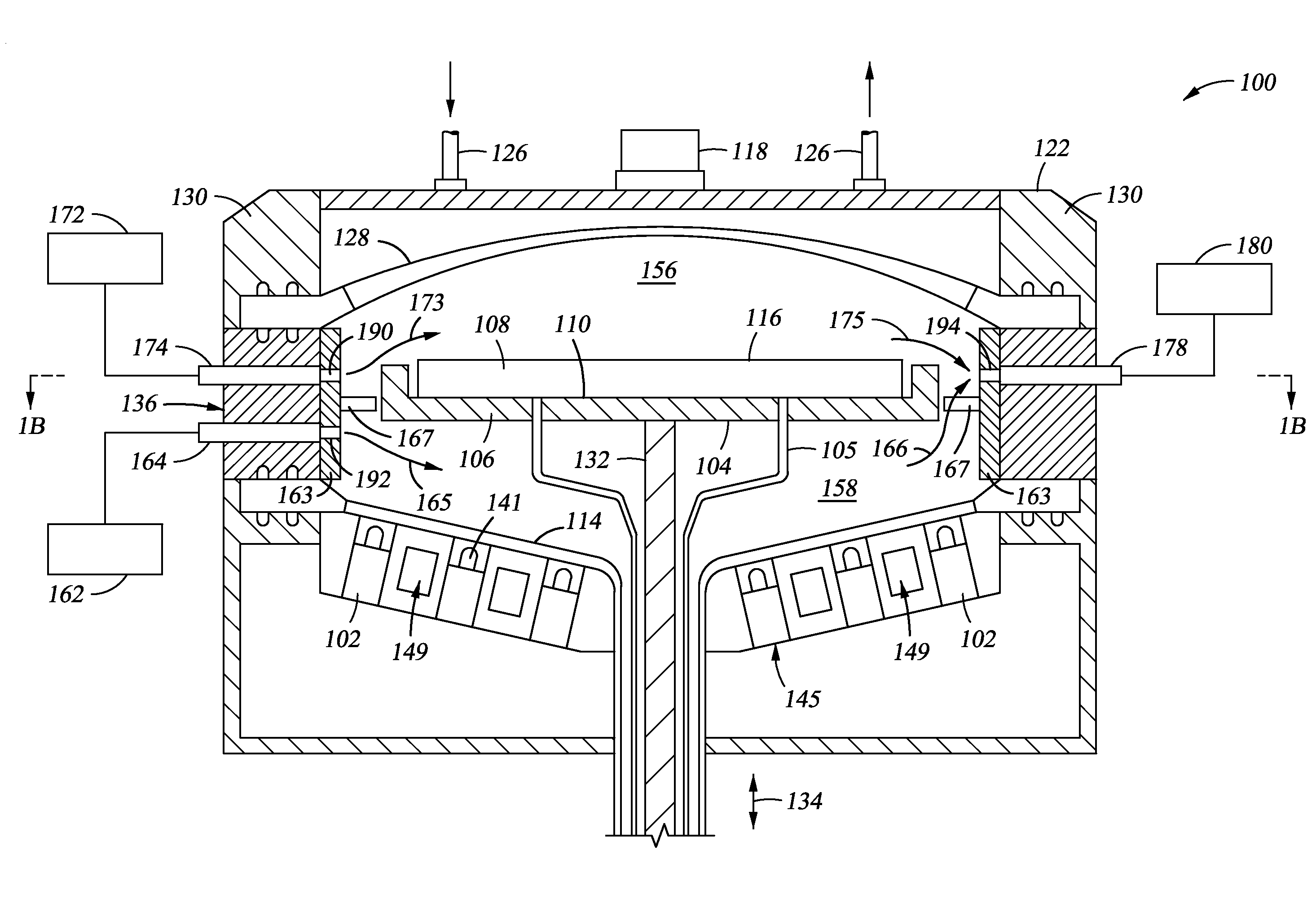 Flow controlled liner having spatially distributed gas passages