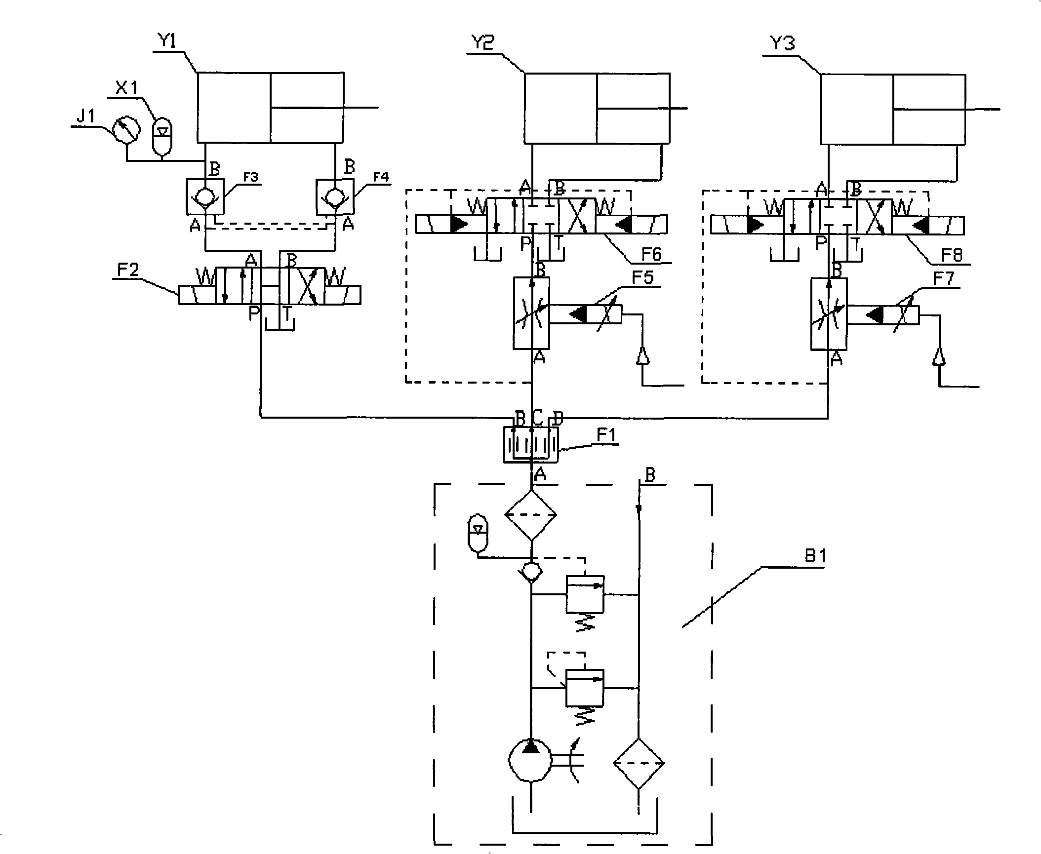 Hydraulic control system and apparatus for split positioning of ship body