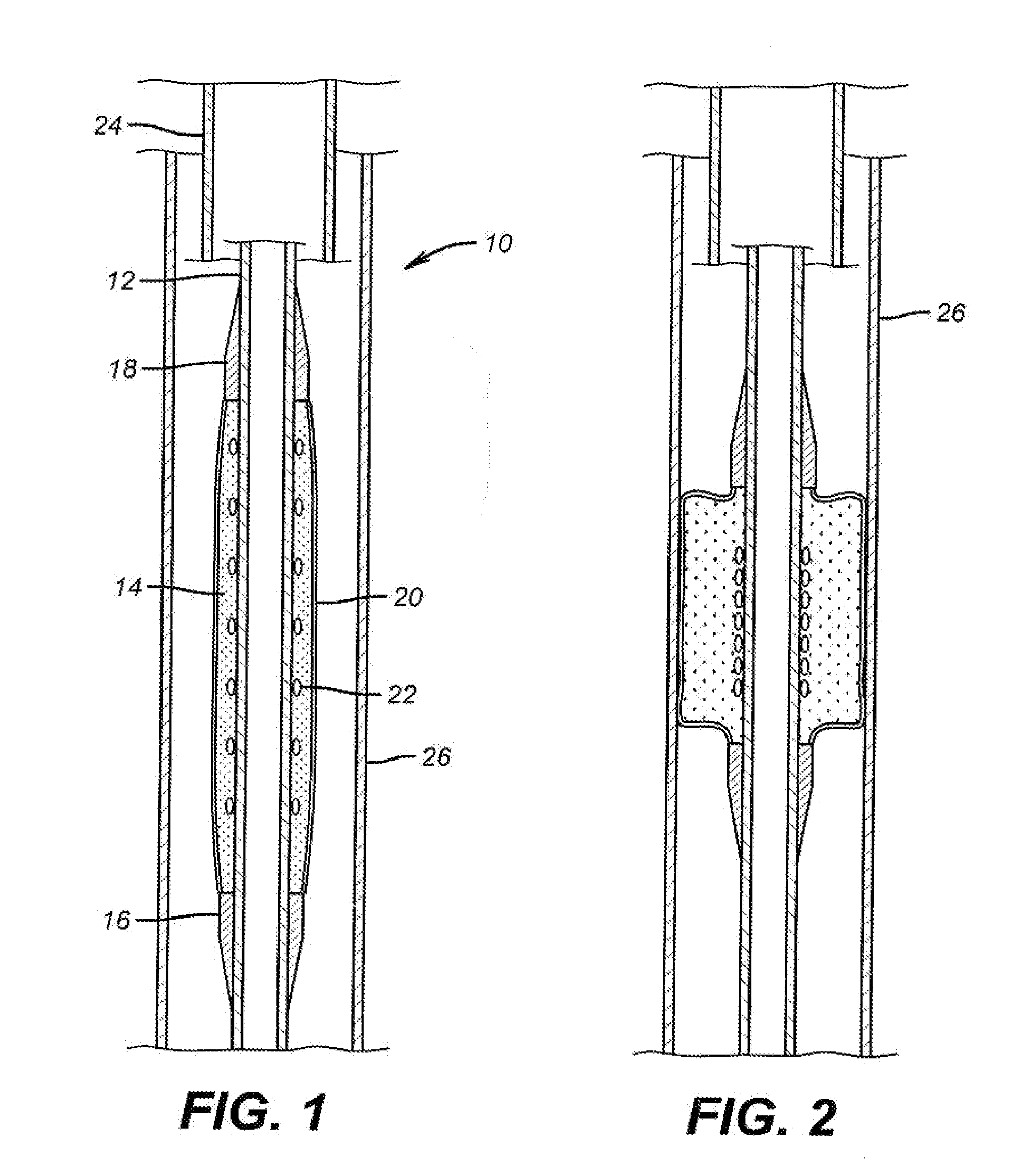 Packer sealing element with shape memory material
