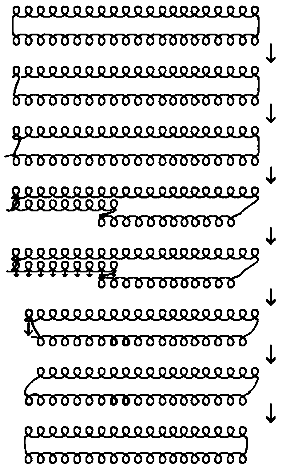 All-forming front-back varying narrowing knitting method and fabric formed through method