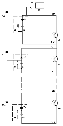 Power switching device series circuit capable of achieving automatic voltage limiting