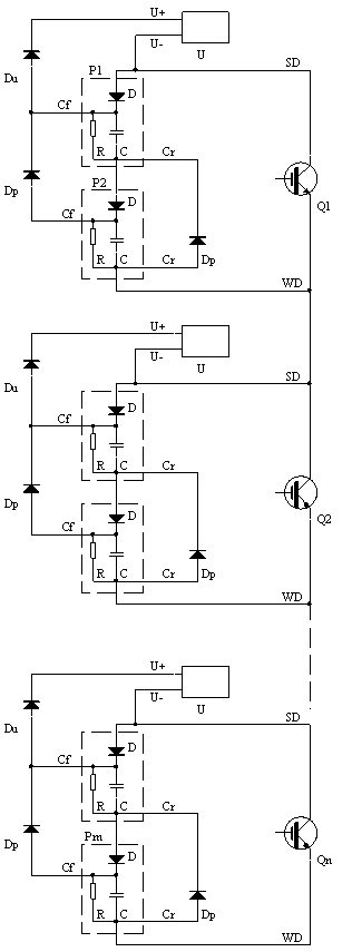 Power switching device series circuit capable of achieving automatic voltage limiting