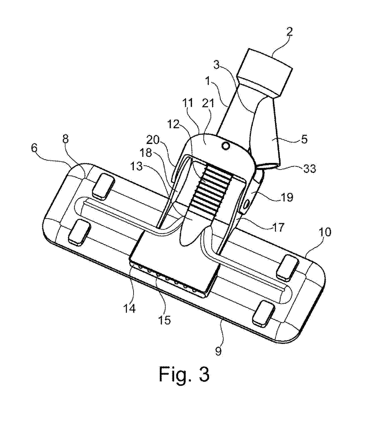 Electricity producing flexible and slim nozzle for being releasably connected to a suction source of a vacuum cleaner