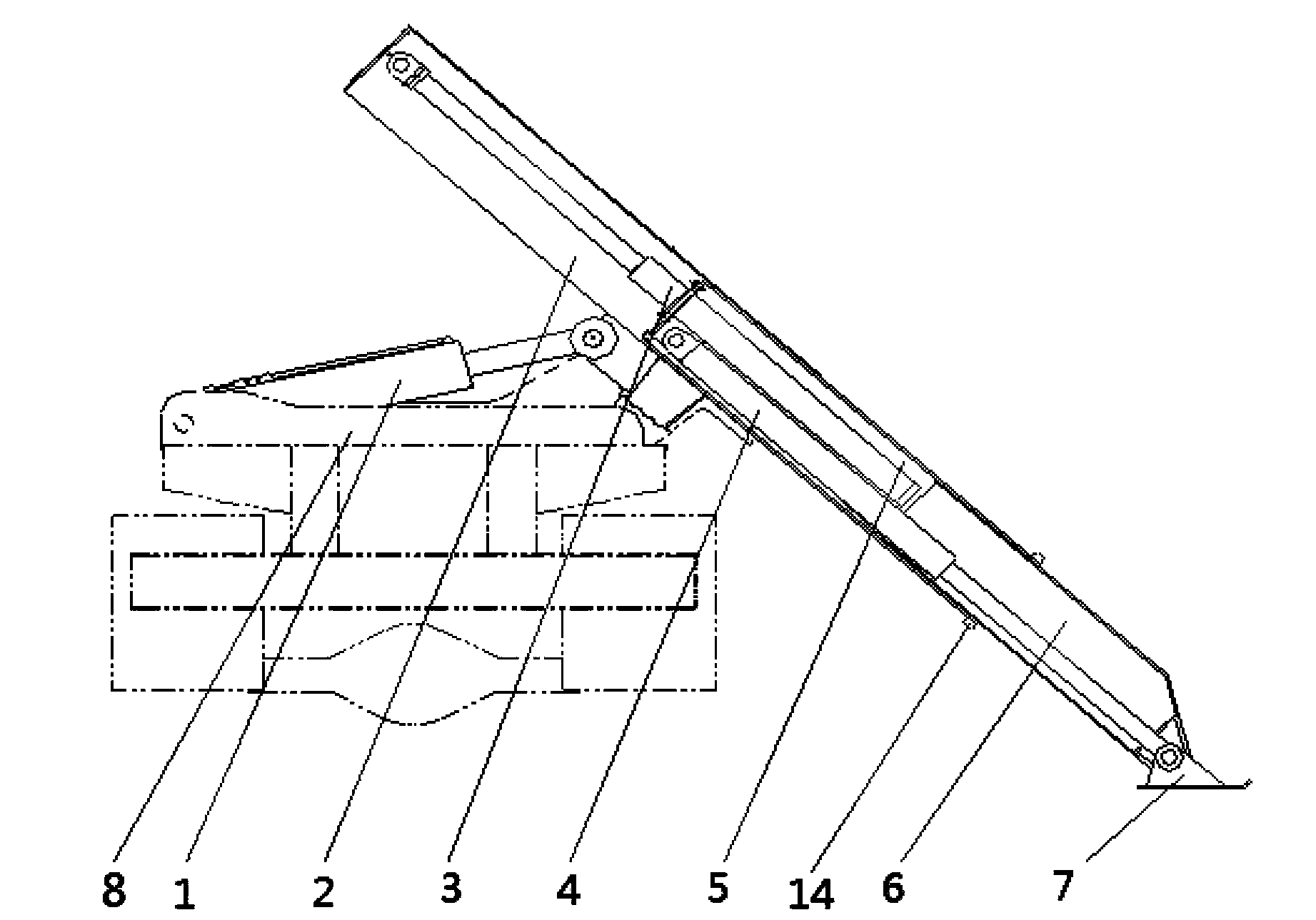 Swing type telescopic supporting leg device and container lateral face self loading and unloading transport cart