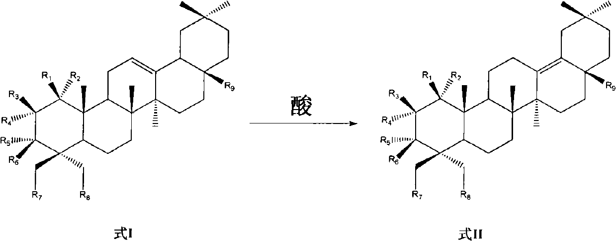 Preparation of 13 (18)-oleanane-type pentacyclic triterpene and derivatives of 13(18)-oleanane-type pentacyclic triterpene