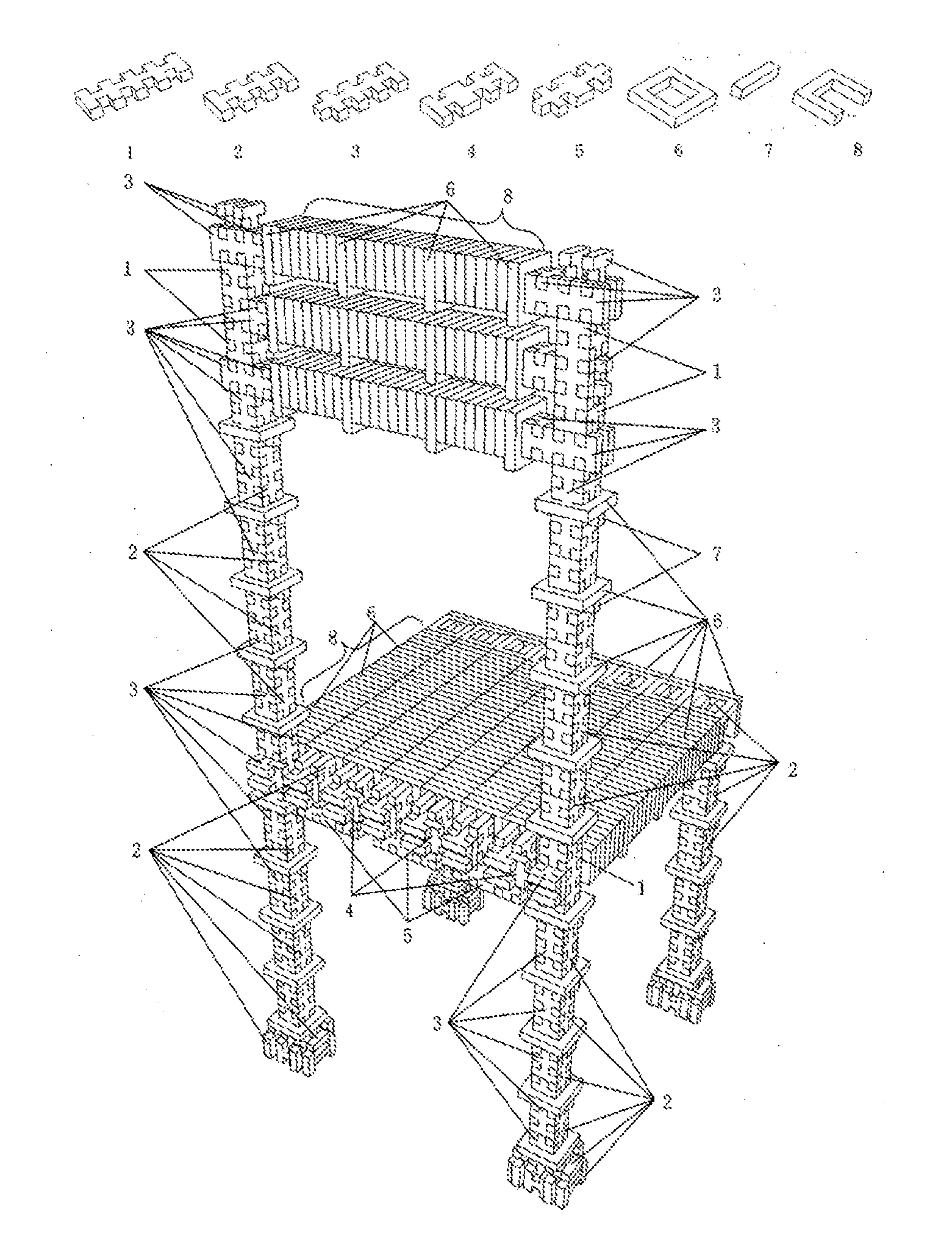 Modular construction system, element  and assembly method thereof