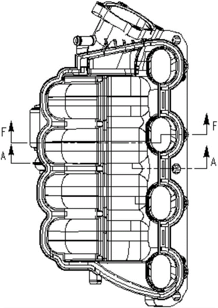 Injection molding die and method of automotive engine intake manifold