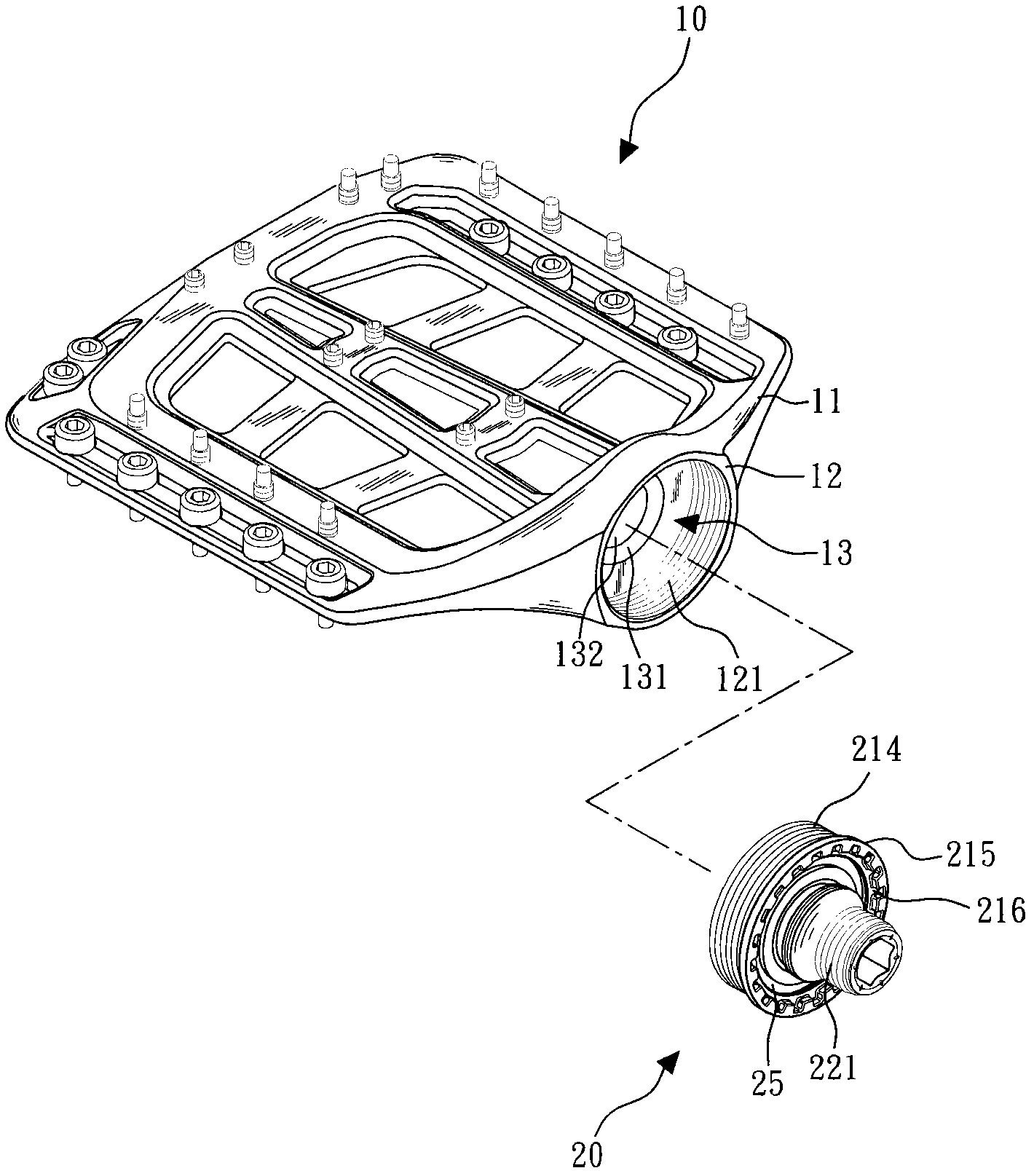 Integrated central spindle pedal