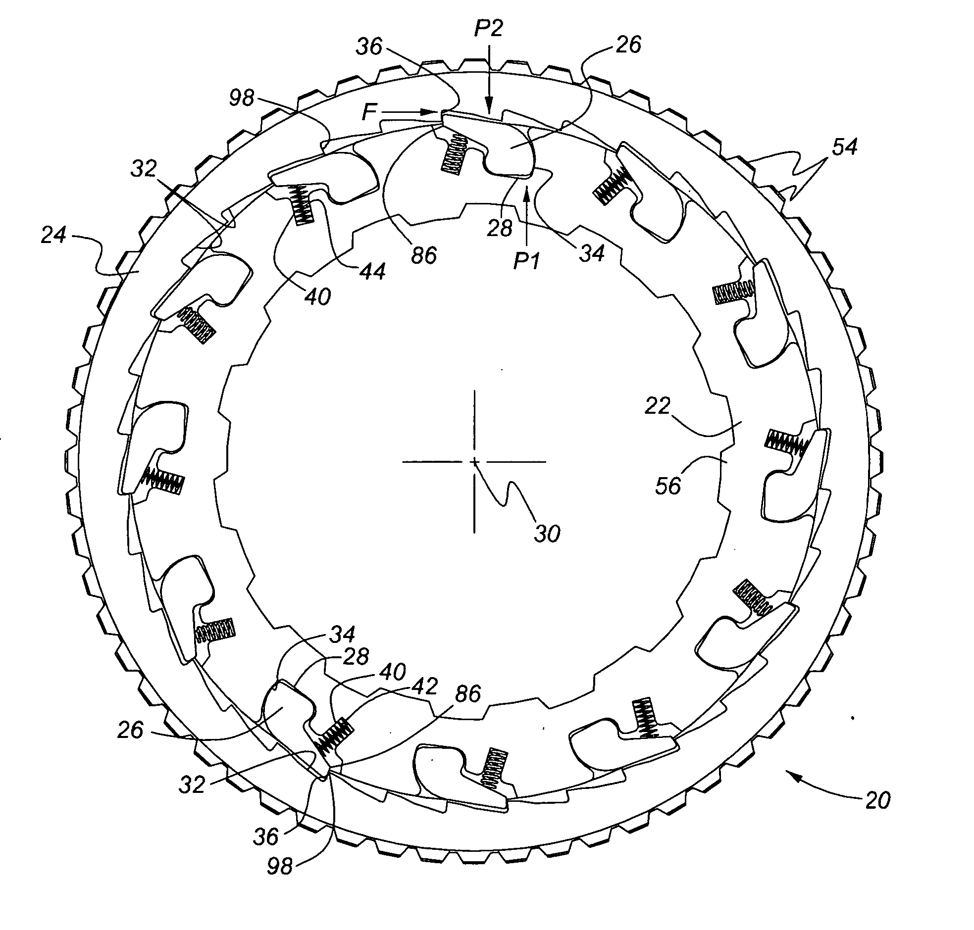 Ratcheting one-way clutch having rockers