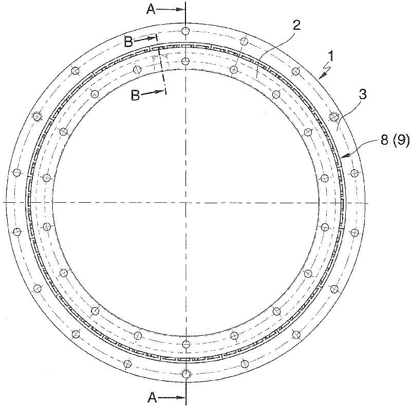Axial angular-contact rolling bearing, in particular for rotary table mounting on machine tools, and method for assembling an axial angular-contact rolling bearing of said type