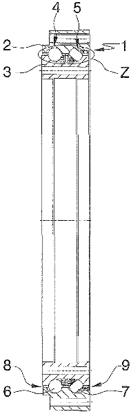Axial angular-contact rolling bearing, in particular for rotary table mounting on machine tools, and method for assembling an axial angular-contact rolling bearing of said type