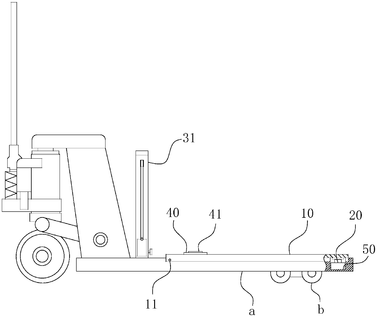 Manual forklift with self-leveling function