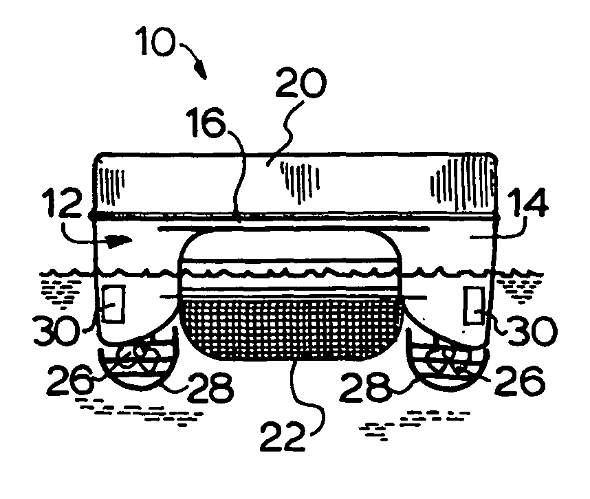 Dual direction water surface skimmer and pool side docking device